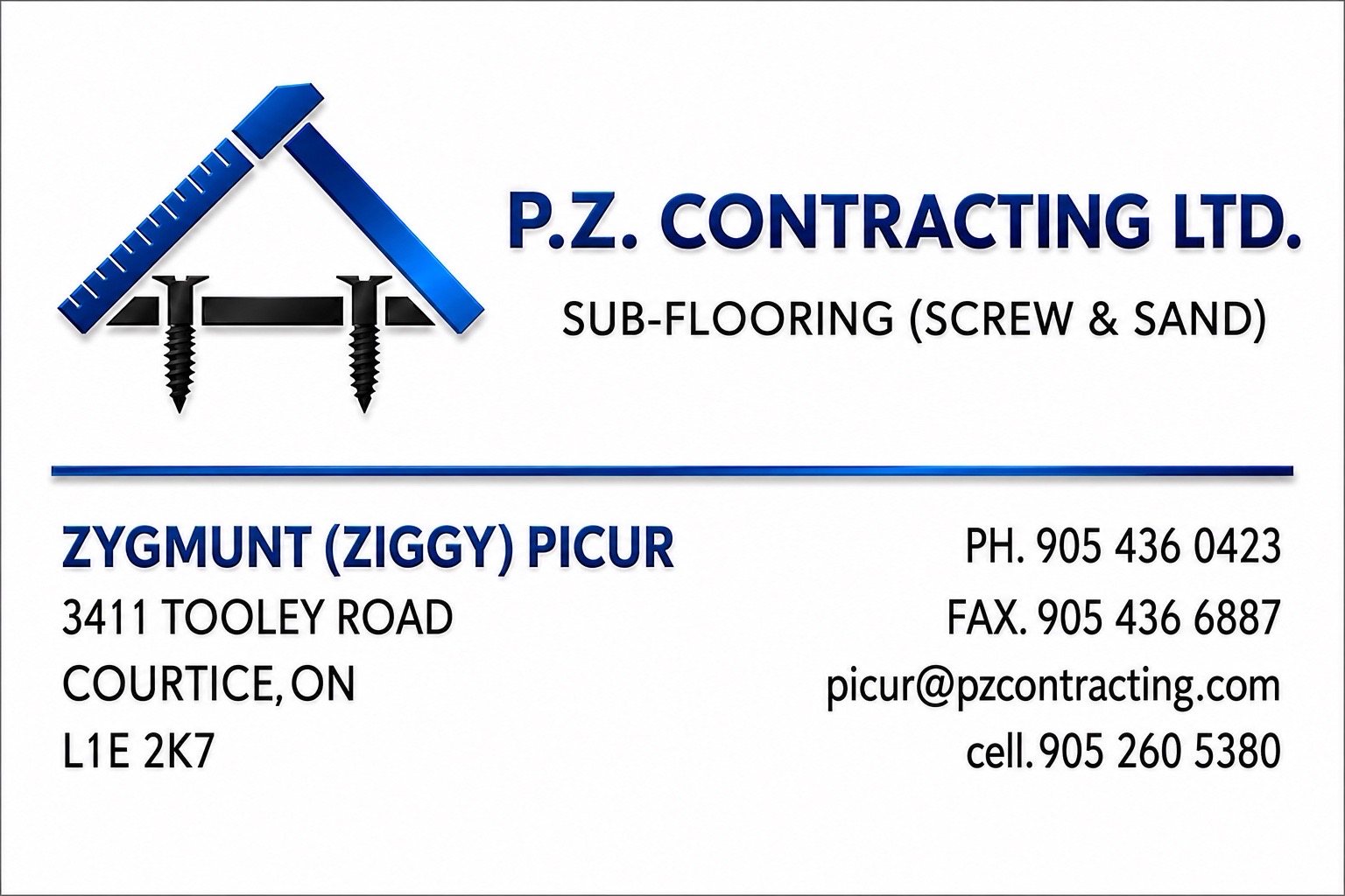 P.Z. Contracting Ltd. business card